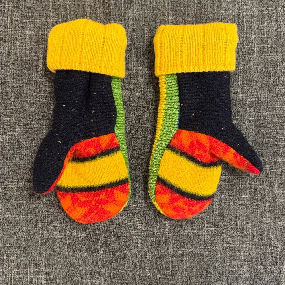 Handmade Wool Fleece Lined Mittens One Size Colorful Fair Isle Ski